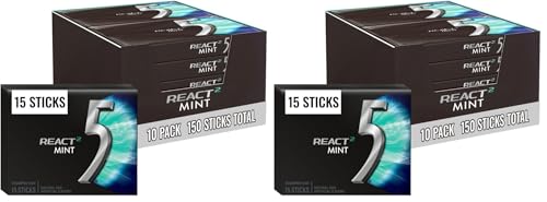 Image of 5 GUM React Mint Sugar Free Chewing Gum Bulk Pack Intense, Long-Lasting Flavor 15 Count (Pack of 20)