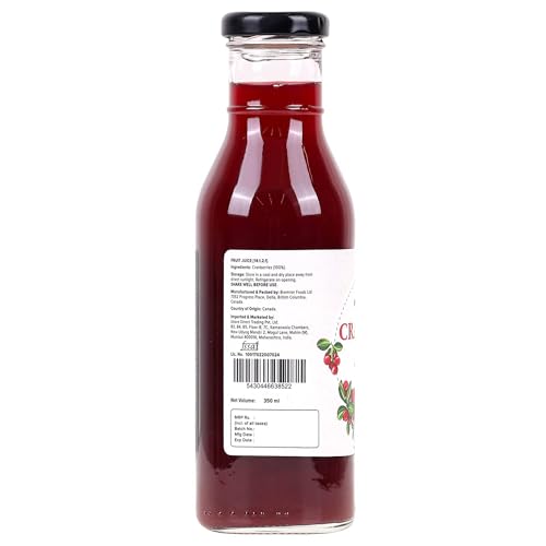 Image of Urban Platter 100% Canadian Cranberry Juice, 350ml (Glass Bottle, No Added Sugar & Preservative-Free, Antioxidant-Rich, Supports UTI Health, Ideal for Cocktails & Mocktails)