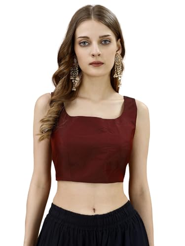 Image of Womanista Women's Taffeta Solid Sleeveless Readymade Saree Blouse for Women Stylish