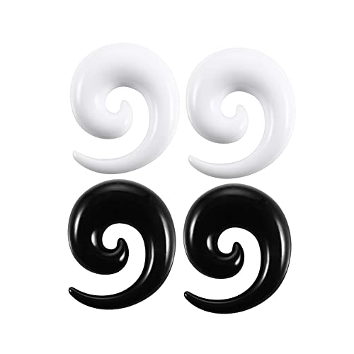NewZenro Acrylic Spiral Snail Ear Tapers Plugs Tunnels Expander Gauges Twist Earrings Stretching Body Piercings Jewelry White Black 2 Pairs Set (9/16