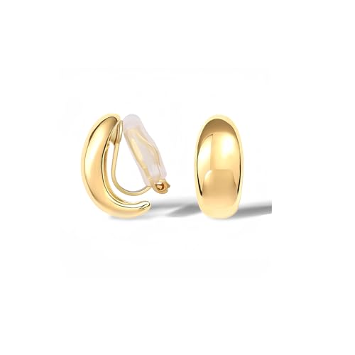 FAN&LOUIS Clip On Earrings,Gold Silver Chunky Gold Small Huggie Hoops Clip-On Earrings for Women Trendy Non-Pierced Ears Lightweight Teen 2026