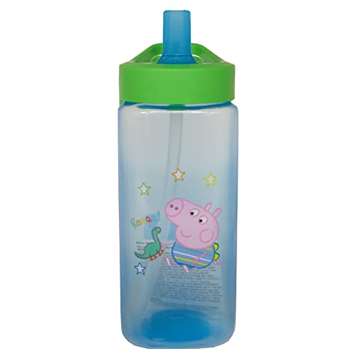 Kinder-Wasserflasche mit Strohhalm, 420 ml George Pig Kunststoff-Wasserflasche, quadratisch, blau, BPA-frei, Strohhalm-Trinkflasche für Kinder ab 6 Monaten Cover