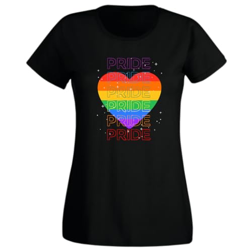 T-shirt LGBTQ+ Gay Lesbian Rainbow femme noir Love Pride Heart