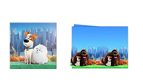 ALMACENESADAN-4759, Pack cumpleaños Mascotas, The Secrets Lifes of Pets, Compuesto por Mantel Fiesta 120x180 cm y Paquete de 20 servilletas de Papel 33x33 cm, Multicolor (8435510347598)