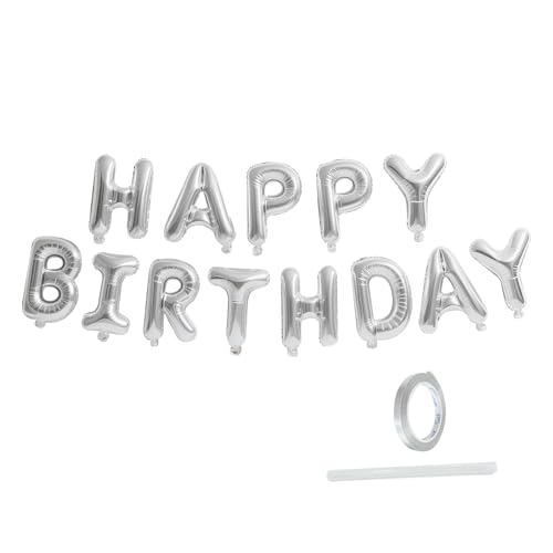 Silver Happy Birthday Banner 13pcs Mylar Foil 3D Letter Balloons Happy Birthday Sign Balloon for Wall Backdrop Baby Shower Welcome Party Supplies and Decorations for Women Men Boys & Girls