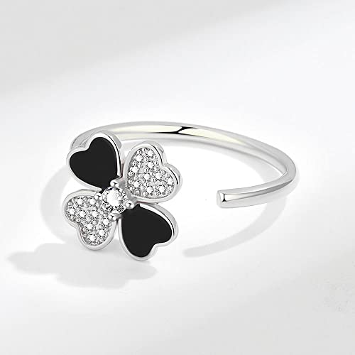 Four-Leaf Clover Fidget Spinner Rings for Women Sterling Silver Plated CZ Heart Flower Anxiety Rotate Freely Inspirations Stress Relief Open Stacking Finger Ring Eternity Promise Love Statement Fashion Cubic Zirconia Jewelry Gifts Birthday St Patrick's Day Daughter4