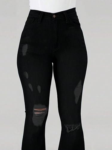 Women's High Waisted Flared Jeans Pull On Ripped Distressed Wide Leg Jeans Stretchy Denim Pants, Bootcut Pants4