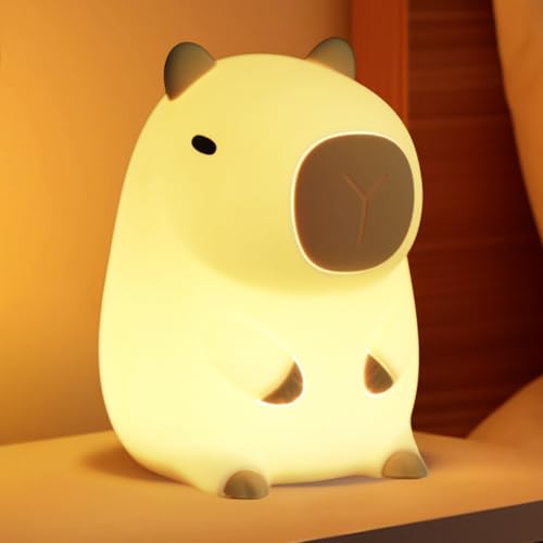 Image of Led Cute Capybara Night Light, Dimmable Nursery Kawaii Lamps, Super Squishy Silicone USB Rechargeable Touch Control Night Lamp for Kids Adults, Used for Camping Party Room Decor (Capybara)