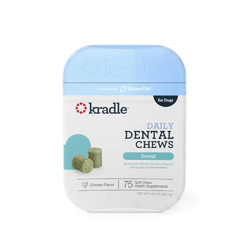 Kradle Dental Chews for Dogs - Ashwagandha Pyridoxine HCL Powder - Nighttime Dental Routine - Supports Relaxation & Oral Hygiene - 75 Chews