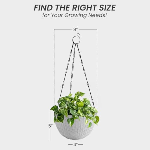 Image of YUCCABE ITALIA SHERA URO-Basket Plastic Flower Pot with Drainage Holes Round Planter Pot Suitable for Inddor Outdoor Kitchen (White, 8 INCH - 6 Pcs)