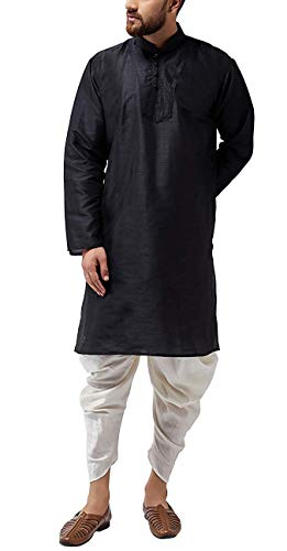 Kurta ensemble de pyjama brodé noir taille M pour homme