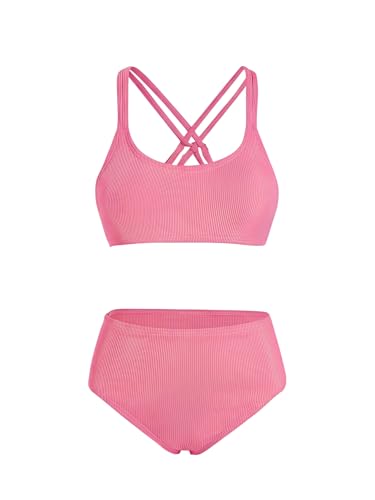 Image of Milumia Girl's 2 Piece Swimsuits Criss Cross Spaghetti Strap Bikini Sets Beachwear Bathing Suit