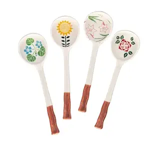 FYUEROPA Ceramic Soup Spoons Set Asian Chinese Japanese Tablespoon for Ramen Pho Wonton Miso - Set of 4