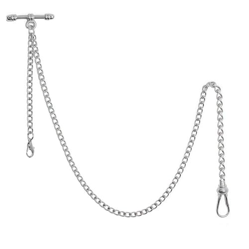 DerMacht Single Albert Pocket Watch Chain with T-Bar Silver