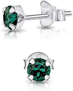 DTPSilver - 925 Sterling Silver * SMALL * Round Stud Earrings made with Glittering Crystals from Swarovski® Elements - Diameter: 4 mm - Many Colours to choose from