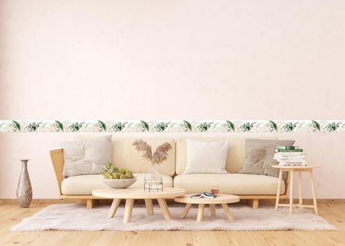 AG Design Selbstklebende Bordüre für Küche, Wohnzimmer, Wand Sticker, Mehrfarbig, 500 x 13,8 cm (Blumen)