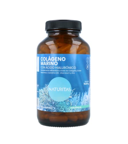 Colágeno Marino con Ácido Hialurónico 180 Cápsulas Naturitas Essentials | A base de Colágeno, Ácido hialurónico, Coenzima Q10, Vitamina C y Zinc | Complemento alimenticio