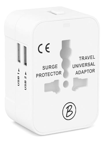 Image of Btag Universal Travel Adapter All-in-One Worldwide Plug Adapter, International with Dual USB Ports (2U - 1A), Multi-Country Power Outlet, Compact Adapter (100-240V)(White)