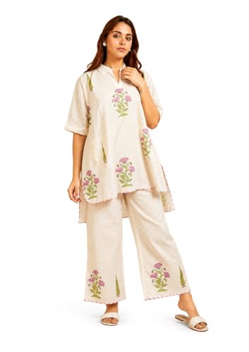 Ensemble kurta imprimé femme blanc cassé kurti pantalon tenue traditionnelle