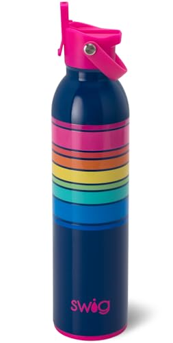 Swig Life 26oz Insulated Water Bottle, Travel Water Bottle with Straw and Lid, Cup Holder Friendly, Stainless Steel (Electric Slide)