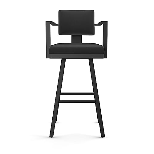 Image of Amisco Akers 26 in. Swivel Counter Stool - Black Faux Leather /Black Metal