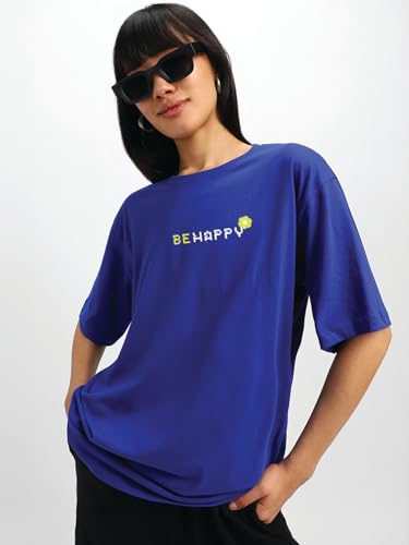 Image of JUNEBERRY Pure Cotton Oversized Baggy Fit Round Neck Drop Shoulder Swan White Back Graphic Printed T-Shirt for Women /Girls