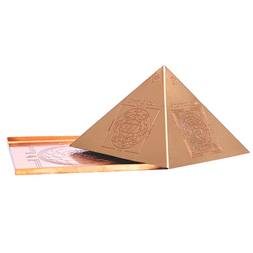Image of Anciently Copper Vastu Pyramid Yantra With Base Plate & 5 Powerful Yantras Carved (4x4 Inches)