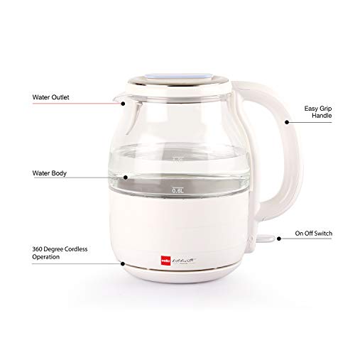 Image of Cello Quick Boil Glossy H2O Electric Glass Kettle, 1.2 litres, 1200 W, White, Large (CLO QK BL GLSY H2O)