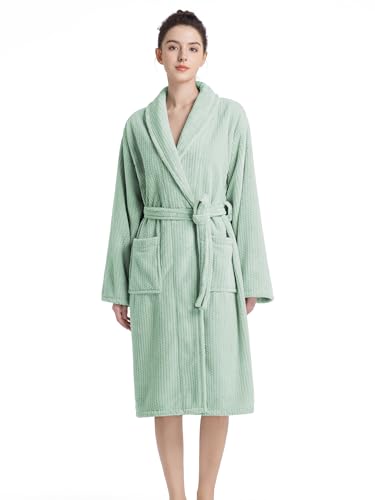Plush Bath Robes For Women After Shower Soft Long Towel Robe Quick Dry&Warm Womens Bathrobe (US Alpha Large X-Large Regular Regular Light Green)