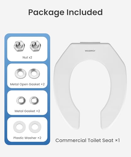 WSSROGY Commercial Round Plastics White Toilet Seat Front Open, Heavy-Duty up to 550lbs,Grip-Tight Bumpers, Quick-Attach Hardware for Easy Clean