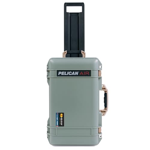 Pelican Air 1535 Carry-On Sage Green - Medium Size Waterproof Case - Empty with Desert Tan Handles & Latches