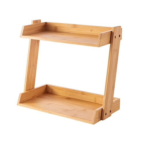 GOBAM Bamboo Makeup & Countertop Organizer, Large - 2 Layer Cosmetics, Lipsticks, Jewelry, Brushes, Hair Accessories & Perfume Organizer for Dresser, Easy Assembly - Natural