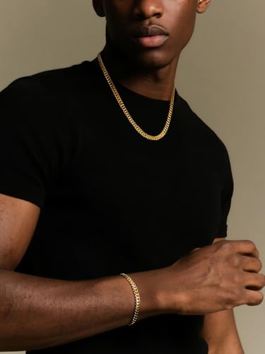 NORBU Stainless Steel Cuban Link Chain and Bracelet Set for Men, Chains 3.5mm/5mm/7mm Width, Bracelet 7 1/2" and 8" Length, No Tarnish & Durable Mens Jewelry4