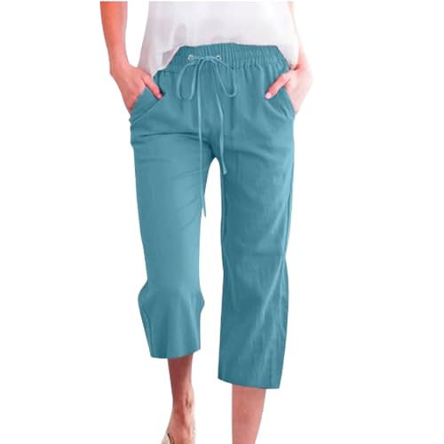 Capri Pants for Women Casual 2025,Summer Drawstring Elastic High Waist Linen Pant,Capris Pants for Women Cotton Linen