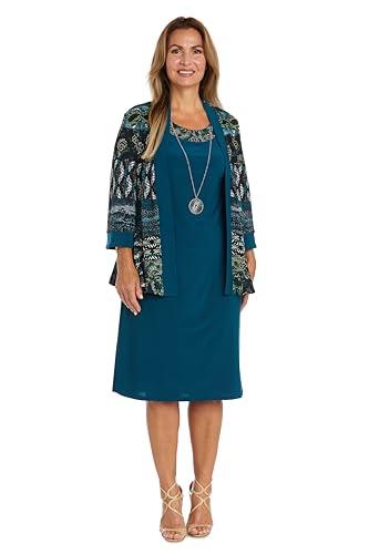 Image of R&M Richards Women's 2-Piece Knee Length Banded Hi-Lo Sequined Jacket Dress W /Detachable Necklace