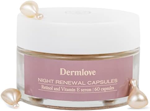 Dermlove Night Renewal Capsules - Retinol Serum For Face with Vitamin E - Anti Aging Serum for Fine Lines and Wrinkles - Retinol & Vitamin E Capsules for Skin - 60 Serum Capsules for Face