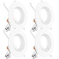 Sunco 4 Pack Retrofit LED Recessed Lighting 6 Inch, 5000K Daylight, Dimmable Can Lights, Baffle Trim, 13W=75W, 1050 LM, Damp Rated - ETL