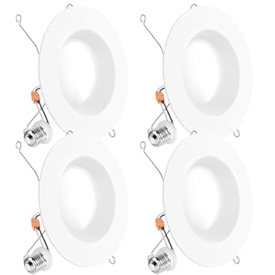 Sunco 4 Pack Retrofit LED Recessed Lighting 6 Inch, 5000K Daylight, Dimmable Can Lights, Baffle Trim, 13W=75W, 1050 LM, Damp Rated - ETL