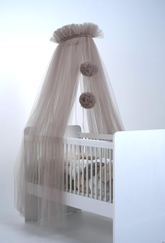 Toldo de tul para bebé, 165 cm, con pompones, mosquitera y decoración de habitación