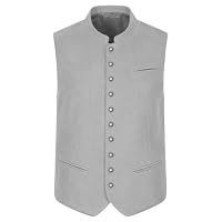 Generisch Trachtenweste Herren Stehkragen Trachtenwesten Elegant für Oktoberfest Trachtenanzug Druckknopf Slim Fit Ärmellose Anzugweste Trachten Weste Männer für Wiesn Volksfest Hochzeit – Ansicht 3