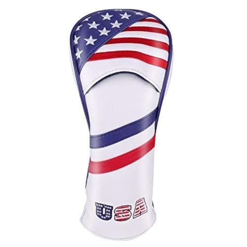 PLUSKER Golf Fairway Wood Head Cover Patriotic USA Flag Stars and Stripes Pattern Synthetic Leather Headcover with Interchangeable Number Tags 3, 4, 5, 7, X