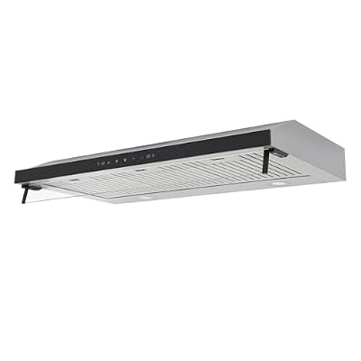 35 Inch Kitchen Range Hood, Under Cabinet Range Hood 3 Speed Stainless Steel Kitchen Vent Hood Smoke Exhauster with 2 LED Lights, Glass Smoke Flap and Touch Panel