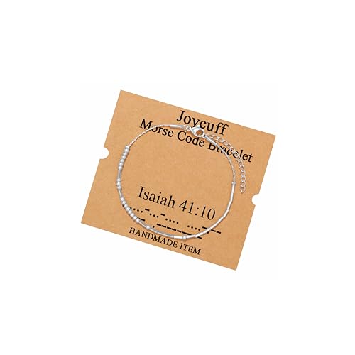 Image of JoycuFF Inspirational Morse Code Bracelets for Women Silver Beads Jewelry Encouragement Mantra Gifts for Her