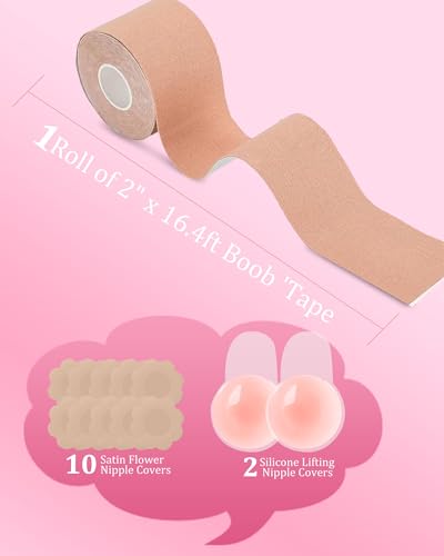 Boob Tape Breast Lift Tape for Large Breasts,2 Pcs Silicone Breast Reusable Adhesive Bra, Bob Tape for Large Breasts A-G Cup2