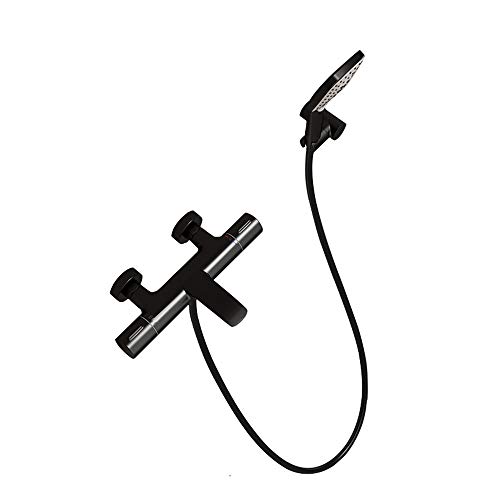 UQACHG Grifo de bañera termostático contemporáneo de latón para Montaje en Pared, Grifo Mezclador para Ducha de baño con Ducha de Mano，Black