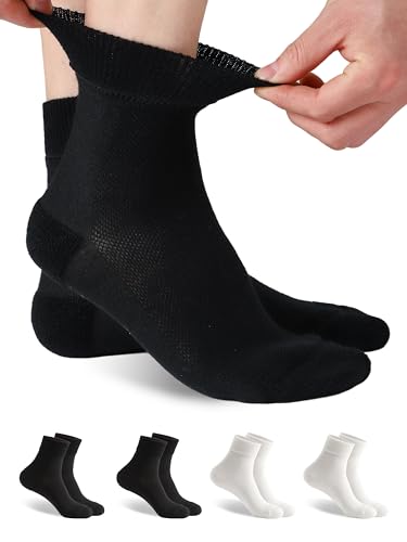 Forcool 4 Pairs Merino Wool Diabetic Socks for Men and Women, Loose Ankle Extra-Wide Thin Seamless...