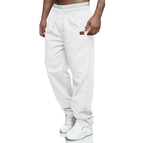 Pantalon Chino Cargo Homme Jogging Pantalon de Travail Taille élastique avec des Poches de Cordon de Serrage Blanc 4XL