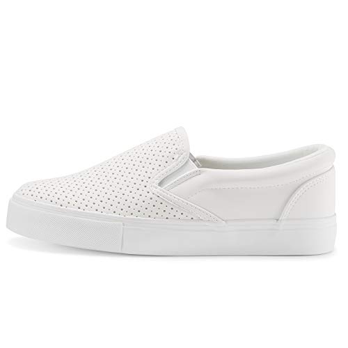 Jenn Ardor Women’s Fashion Sneakers Perforated Slip On Flats Comfortable Walking Casual Shoes (9, White) #TOP2