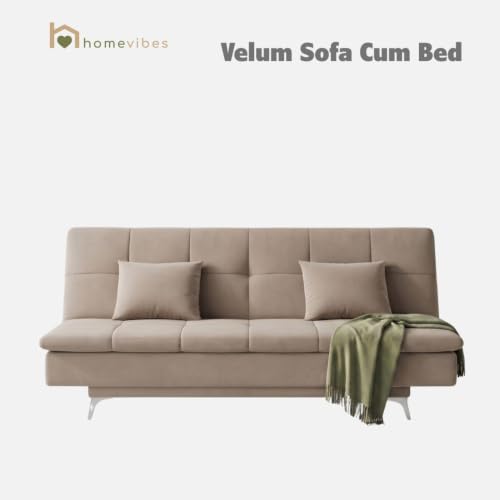 Image of Velum 3 Seater Sofa for Living Room & Office | Premium Fabric Upholstery | Solid Wood Frame | Comfortable Seating | 3 Years Warranty (Beige, Sofa Cum Bed)