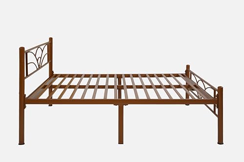 Image of Zyra Metal Queen Size Bed Without Storage | Wrought Iron Double Bed with Headboard & Footboard | Sturdy Powder Coated Platform Bed Queen Size Cot for BedroomLivingRoom Brown (75x60)